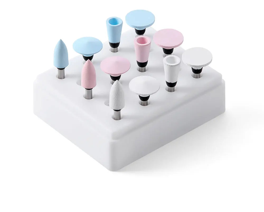 AZDENT 12Pcs/Set Dental Silicone Polishing Rubber Grinding Heads Teeth Polisher 2.35mm RA Finisher for Low Speed Handpiece