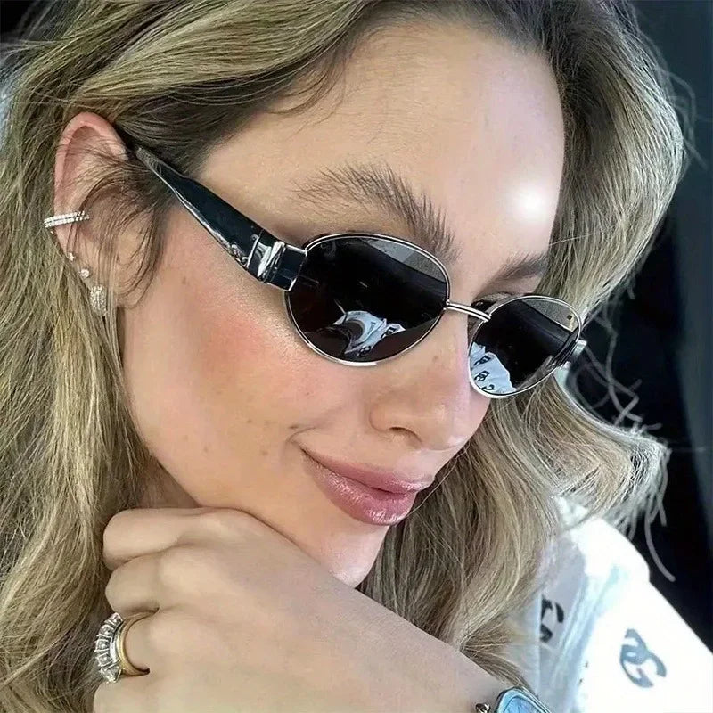 Retro Steampunk Sun Protection Sunglasses Vintage New Women's Metal Oval Sunglasses Ladies Classic UV400 Sunscreen Eyewear