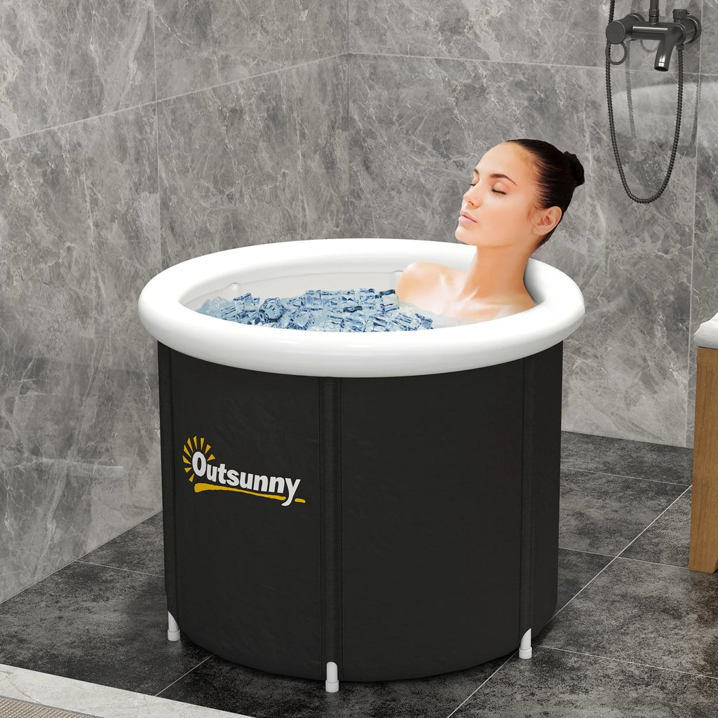 Inflatable Ice Bath Tub 100 Gallon Cold Plunge Pool for Athletes Recovery with Thermal Cover Hand Pump Carry Bag Blue and Black