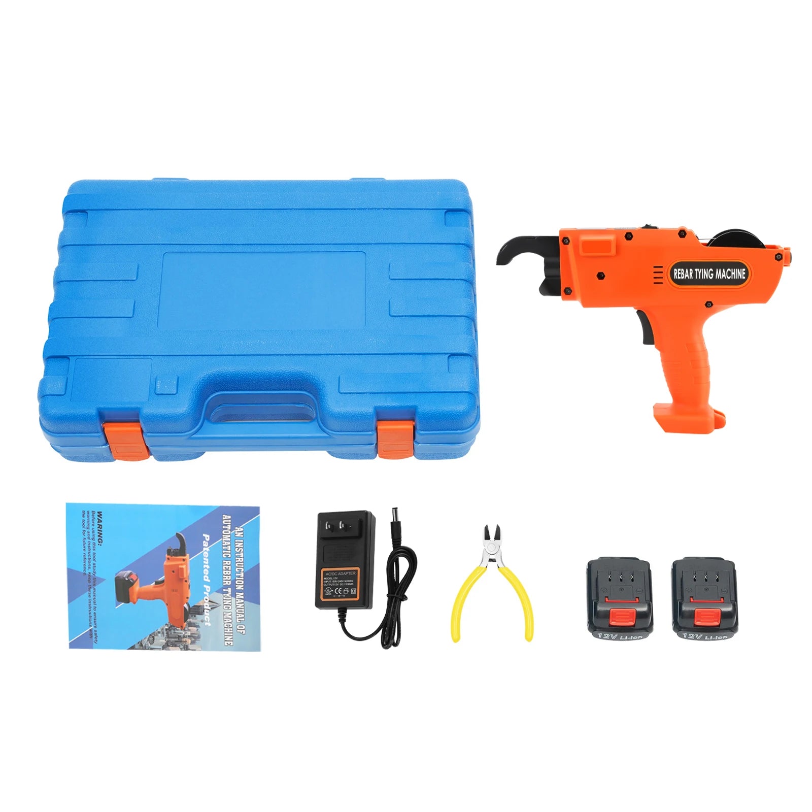 8mm-34mm Automatic Rebar Tier Binding Machine 12V 4500mAh Electric Handheld Rebar Tying Machine Wire Pliers Tool Kit w/Batteries