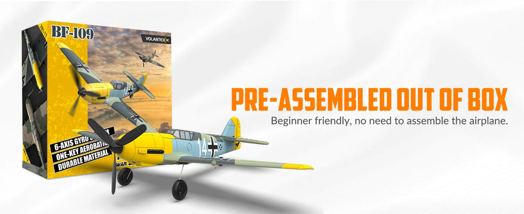 VOLANTEXRC Avión RC BF109 | 4 Canales | RTF | Alerón y Giroscopio | Acrobacias | 3 Modos | Fácil para Principiantes