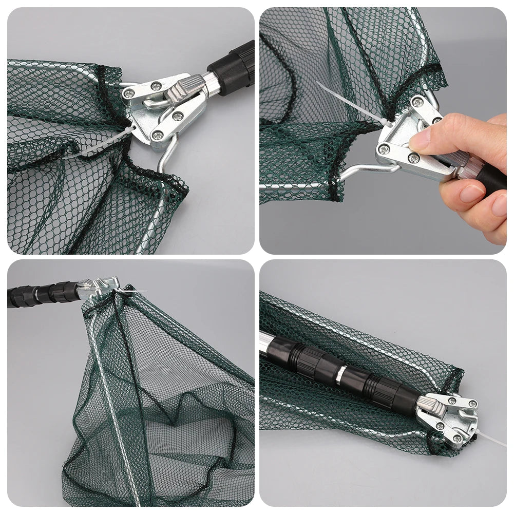 Collapsible Fishing Landing Net with Telescoping Pole Handle Extend to 190cm 100cm 80cm Fishing Net For Saltwater Freshwater