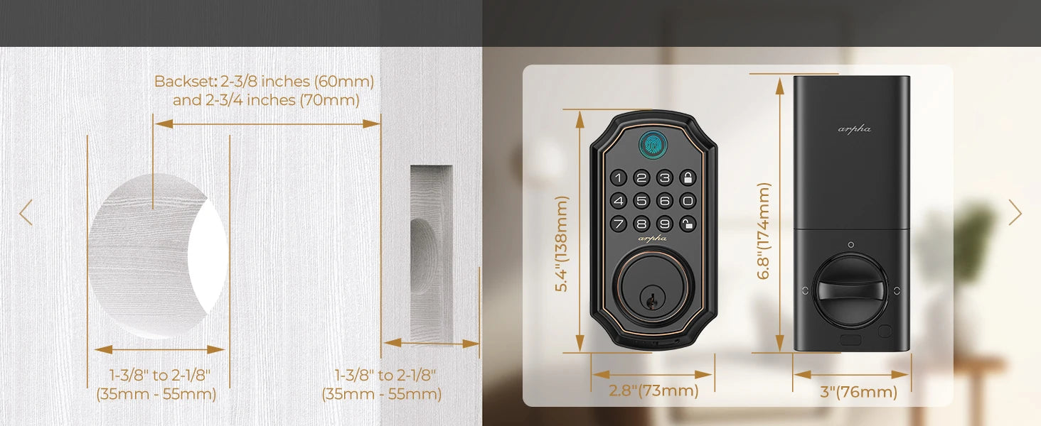 Arpha D280W WIFI Keyless Entry Door Lock 5-in-1 Smart Fingerprint Deadbolt w/ Keypad Electronic Deadbolt Auto-Lock One Touch Loc