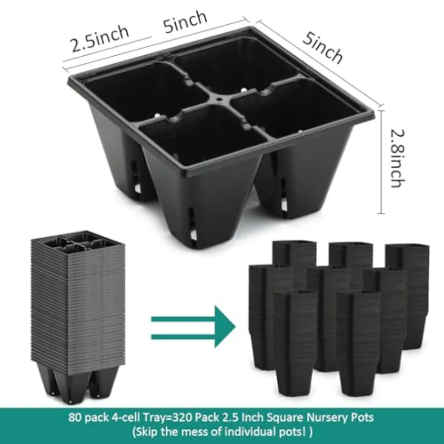 80 Pack Reusable 4-Cell Seed Starter Tray for Seedlings Easy Watering Seed Starting Trays with Drainage Holes for Seed Germinat