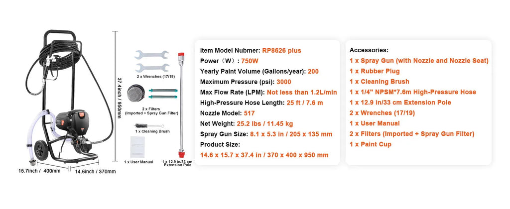 SucceBuy 750W 950W Airless Paint Sprayer 3000PSI High Efficiency Electric Airless Sprayer Handheld Paint Sprayers Home Interior