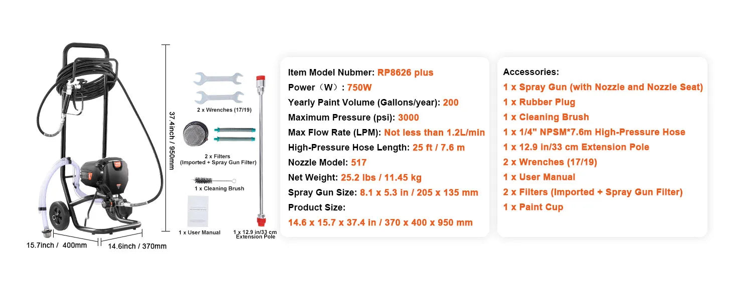 SucceBuy 750W 950W Airless Paint Sprayer 3000PSI High Efficiency Electric Airless Sprayer Handheld Paint Sprayers Home Interior