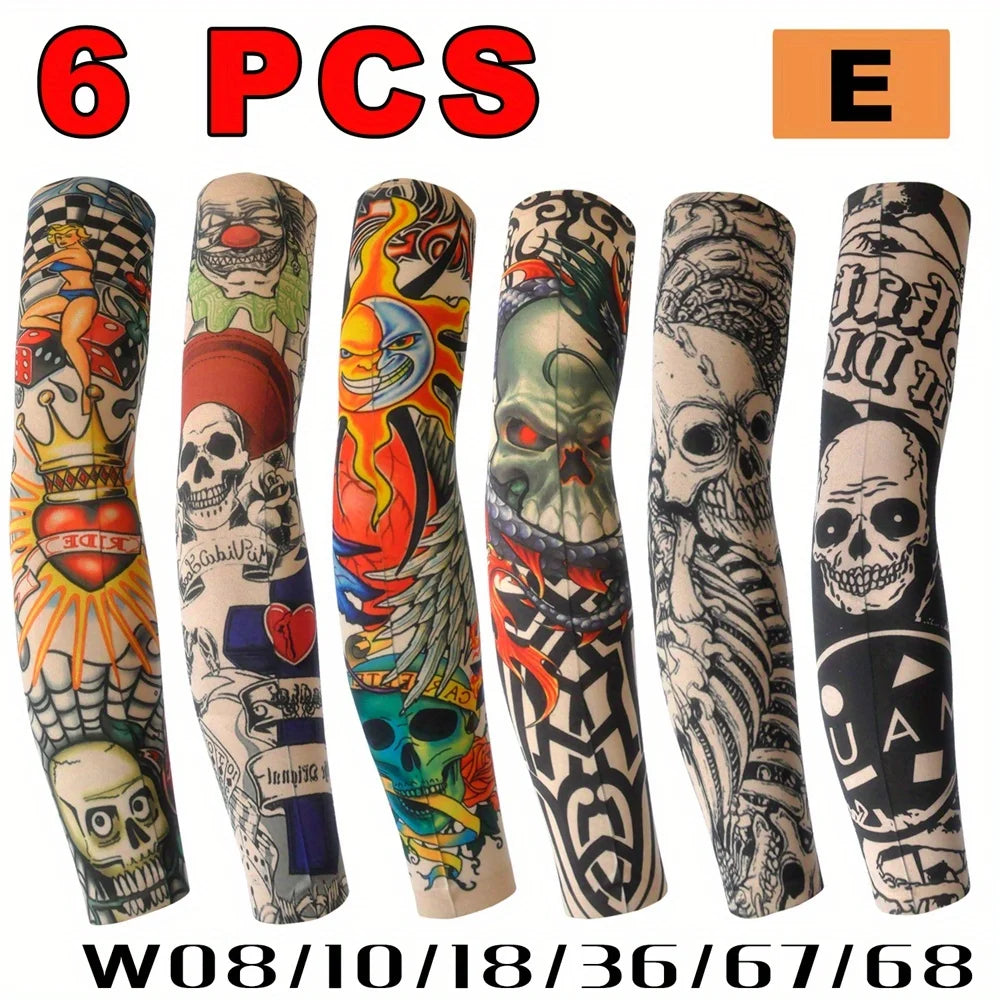 6Pcs Summer Thin Ice Slide Fiber Tattoo Arm Sleeve - Unisex Wear Resistant Cooling Arm Guard