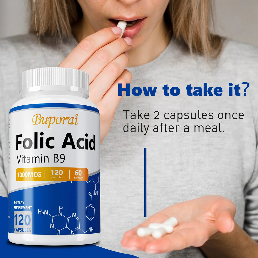 Folic Acid - Brain and Digestive Function, Liver Support, and Healthy Nervous System - 120 Capsules