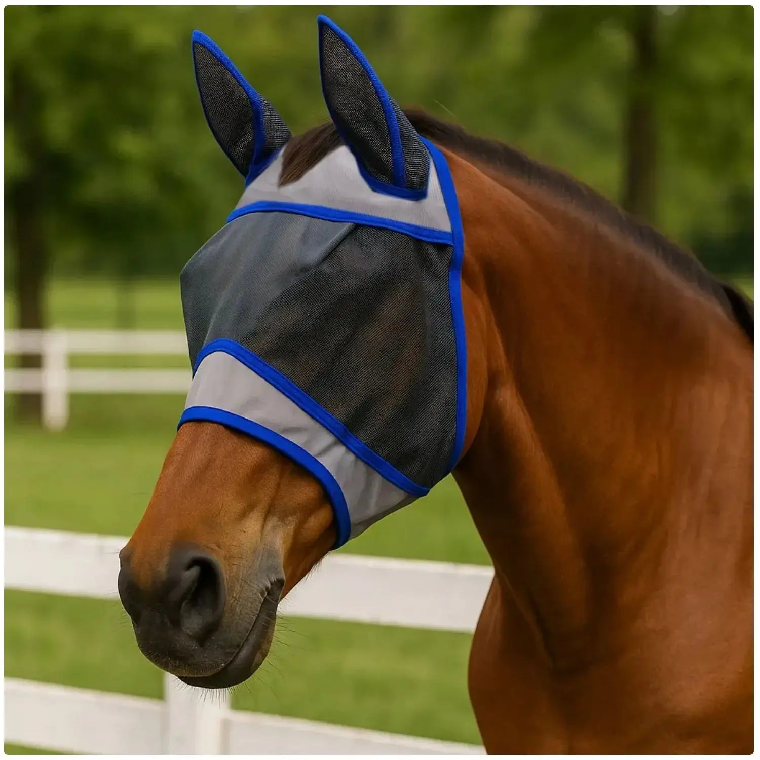 Máscara Antimoscas para Caballo | Malla Ventilada | Protección Solar Ajustable 🐎