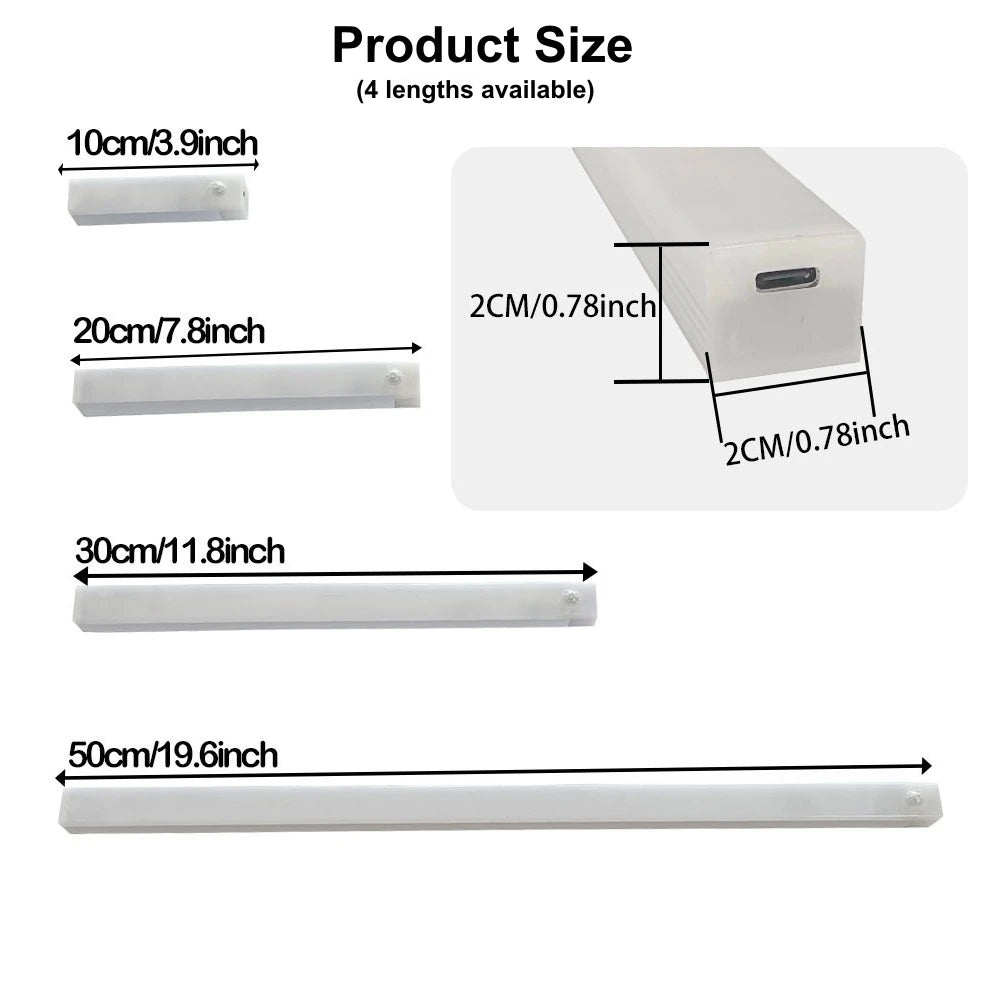 USB Rechargeable Motion Sensor LED Bar Light Induction Night Light Wireless Cordless Magnetic Cabinet Lamp for Bedroom Kitchen