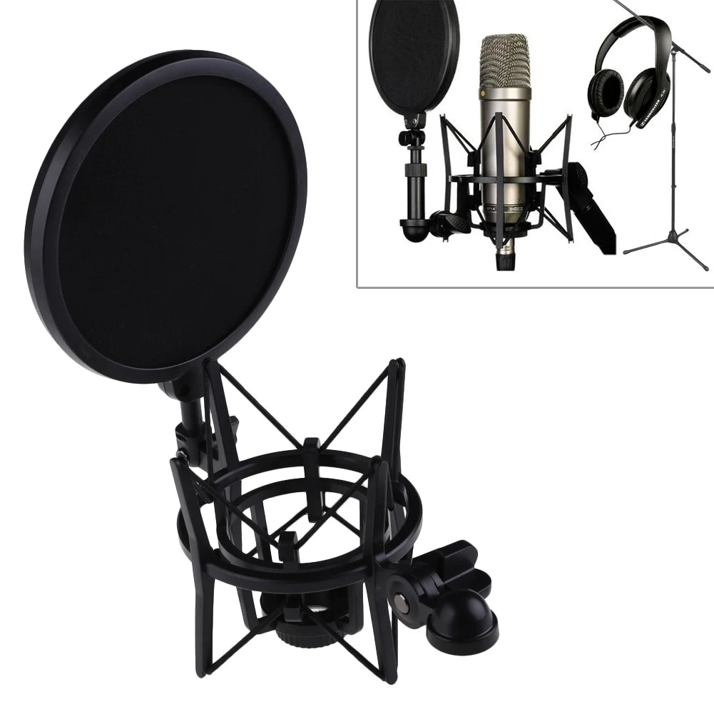 Mic Shock Mount Holder Professional Microphone Stand Shock Mount with Shield Filter Screen Studio Stand