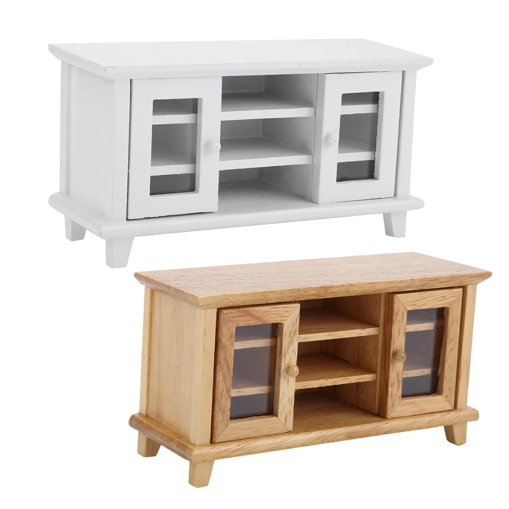 1/12 Scale Dollhouse Storage TV Cabinet Model Miniature Mini Wooden Furniture Children Gift