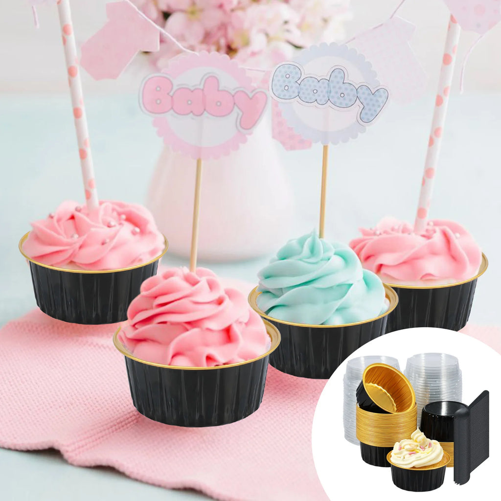 50/100pcs Moldes Mini de Aluminio con Tapa y Cuchara | Muffins y Chocolates 🍰