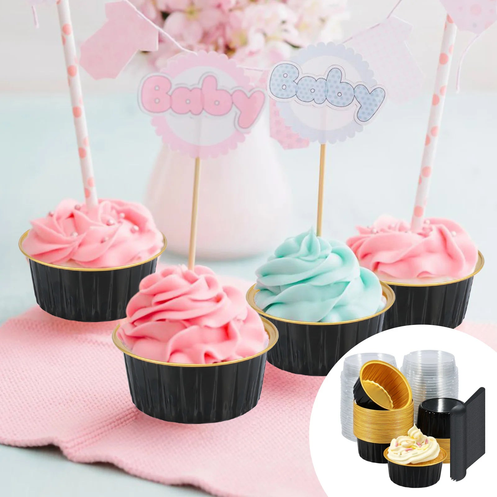 50/100pcs Moldes Mini de Aluminio con Tapa y Cuchara | Muffins y Chocolates 🍰