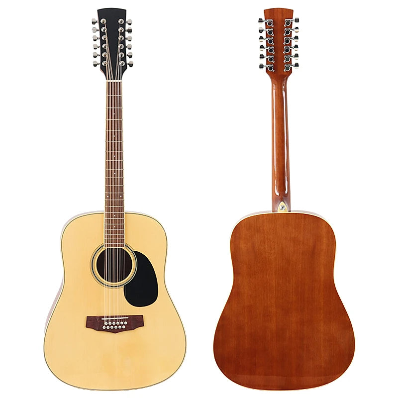 Guitarra Acústica de 12 Cuerdas 41" | Madera Spruce | Diseño Folk | Negro y Natural 🎸
