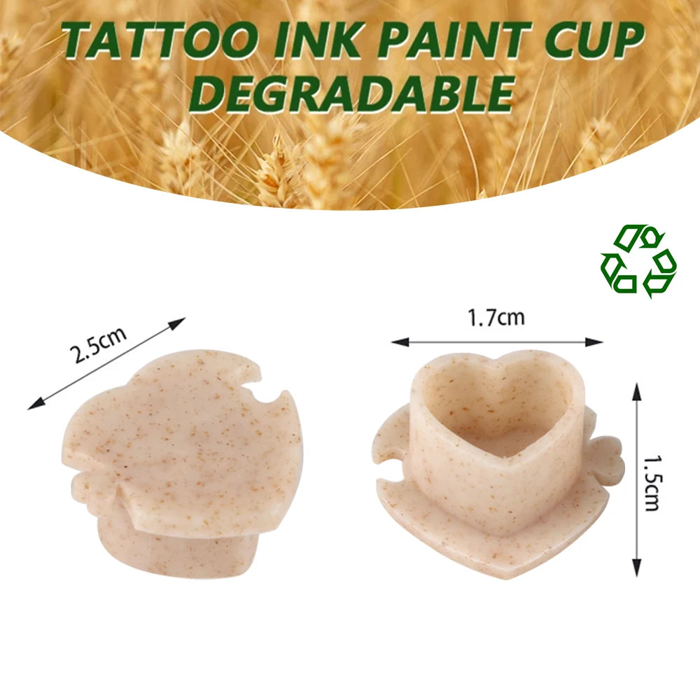 50/100/200pcs Biodegradable Tattoo Ink Cups Heart Shaped Base ECO-Friendly Disposable Spliced Pigment Caps Tattoo Accessories