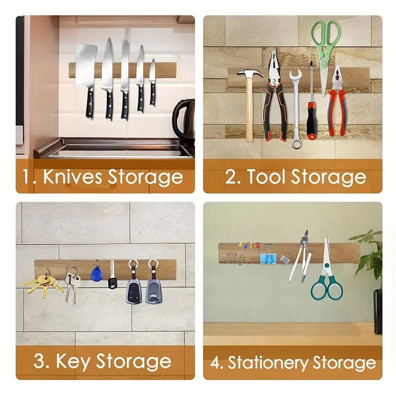 Creative Acacia Wood Magnetic Knife Rack for Kitchen Knives - Wall-Mounted Knife Bar with Powerful Magnets