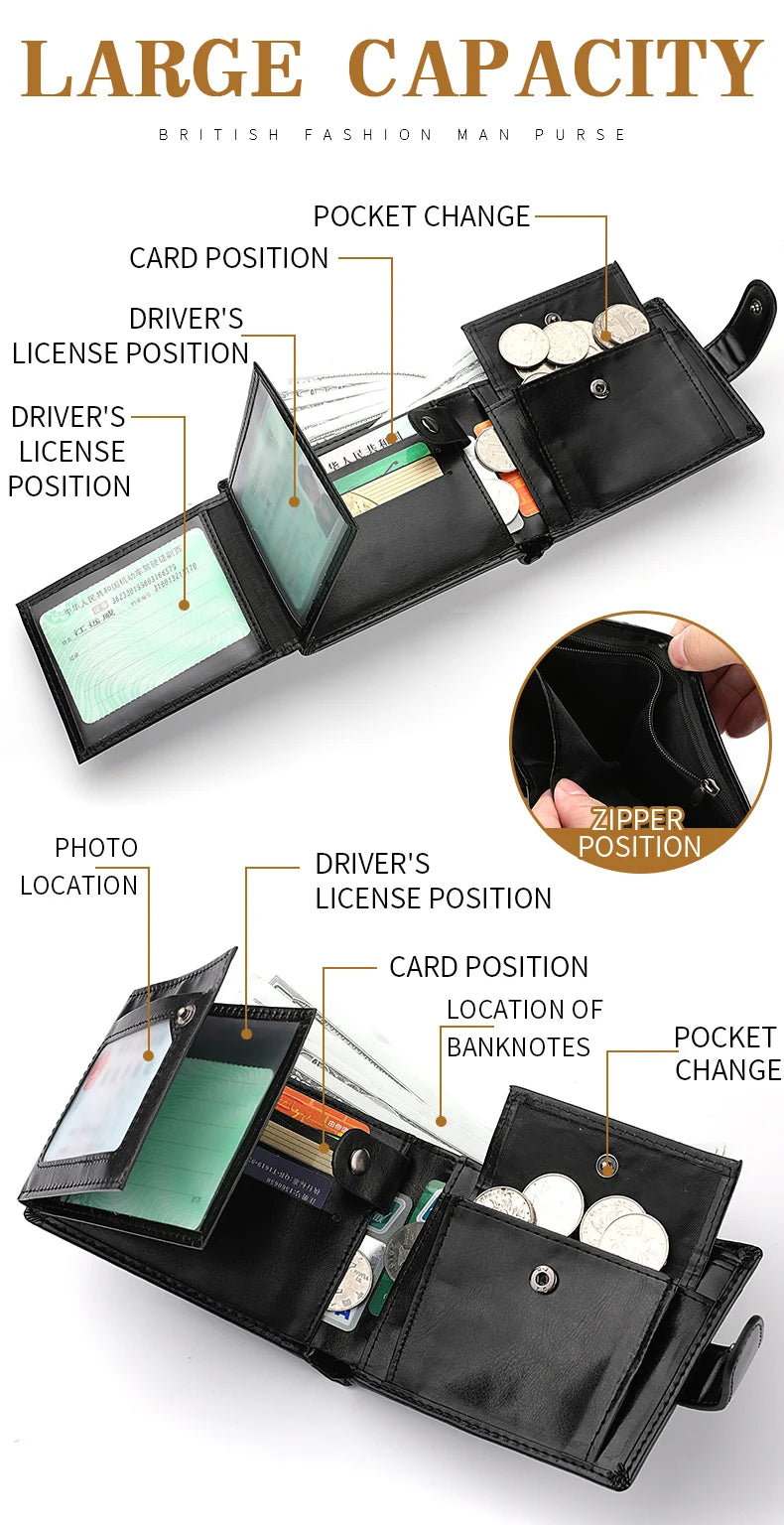 Men's Wallet Large Capacity Multi-Function Short Wallet Multi-slot Zipper Coin ID Credit Card Holder Men's Wallet