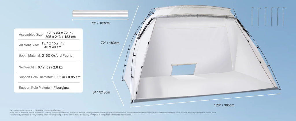 SucceBuy Portable Paint Booth Shelter 7.5x5.2x5.2/10x7x6ft Foldable Spray Painting Tent for Furniture Craft Project DIY Tool