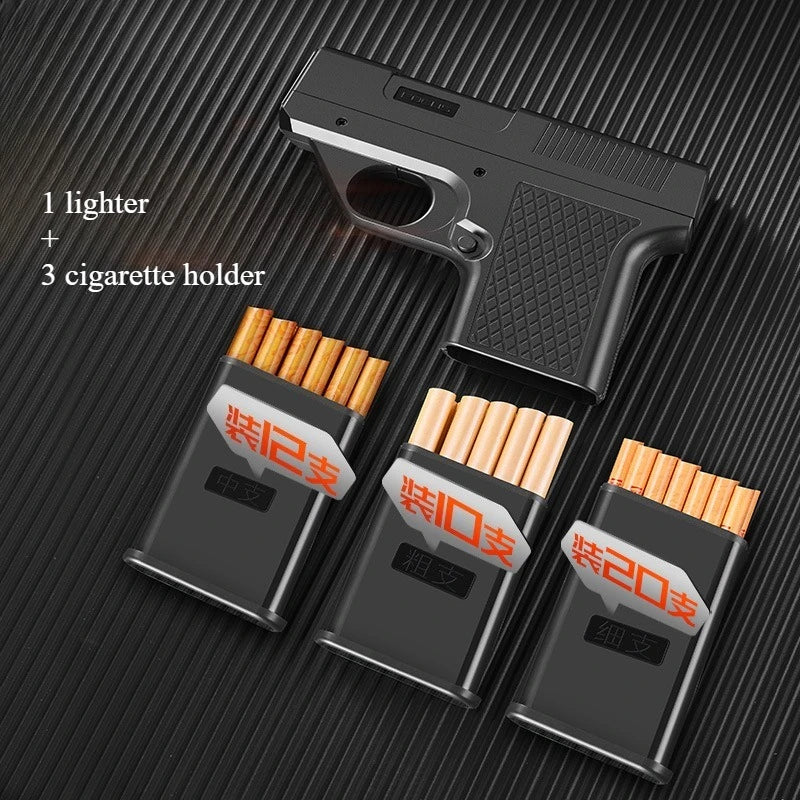 Plastic Clip Gun Type Butane Gas Lighter Three Capacity Cigarette Holder Windproof Jet Blue Flame Lighters Men's Gifts (NO GAS)