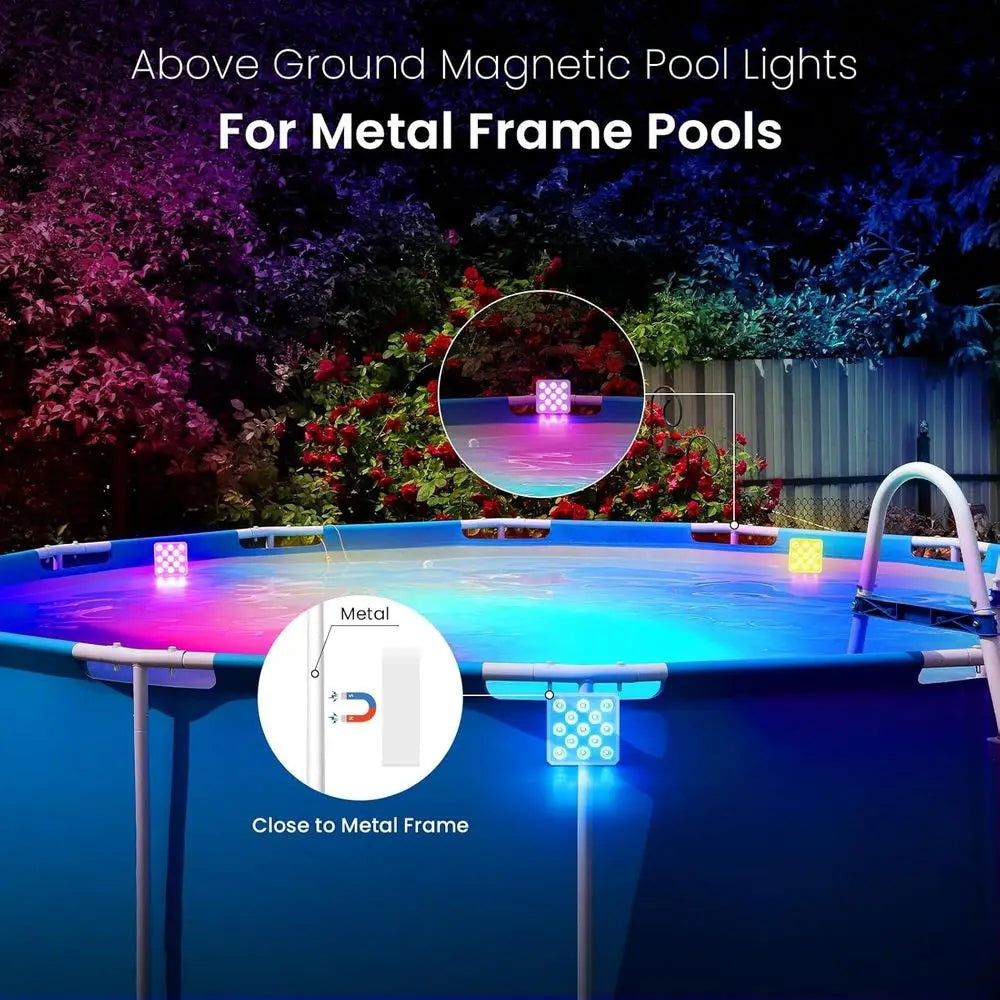 Rechargeable Pool Lights with Remote, 13 LEDs Waterproo Magnetic Underwater Light, 16 Color Changing Submersible Light or Above