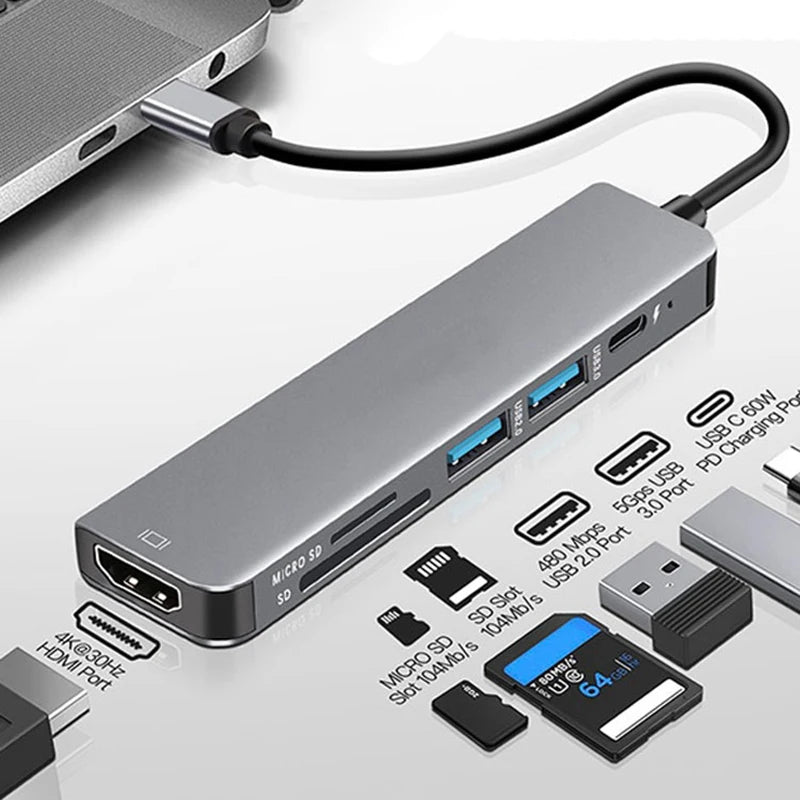 5 Ports USB C Hub to 4K HDMI-Compatible PD fast charge USB 3.0 2.0 HUB Type C Charging Docking for MacBook iPad Samsung
