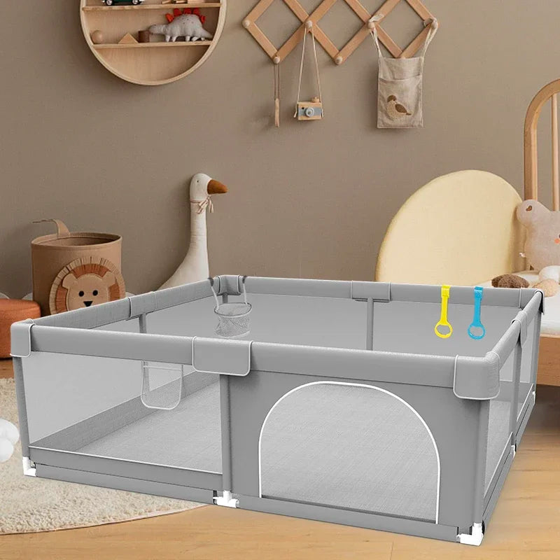 Corralito IMBABY para Bebés | Gris | Valla de Seguridad con Aro y Caja de Pelotas