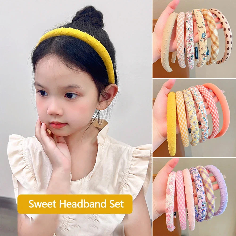 3Pcs/Set Fashion Women Girls Plaid Floral Colors Broadside Hairbands Sweet Children Vintage Cute Hair Hoop Kids Hair Accessories