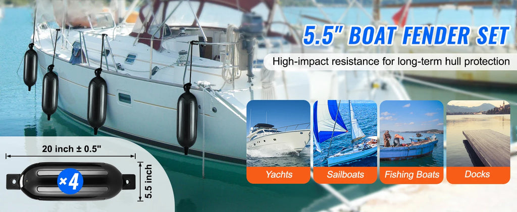 SucceBuy Inflatable Ribbed Fender with Center Holes Marine Boat Dock Fender Bumper with Air Pump 4 Needles 4 Ropes & Storage Bag