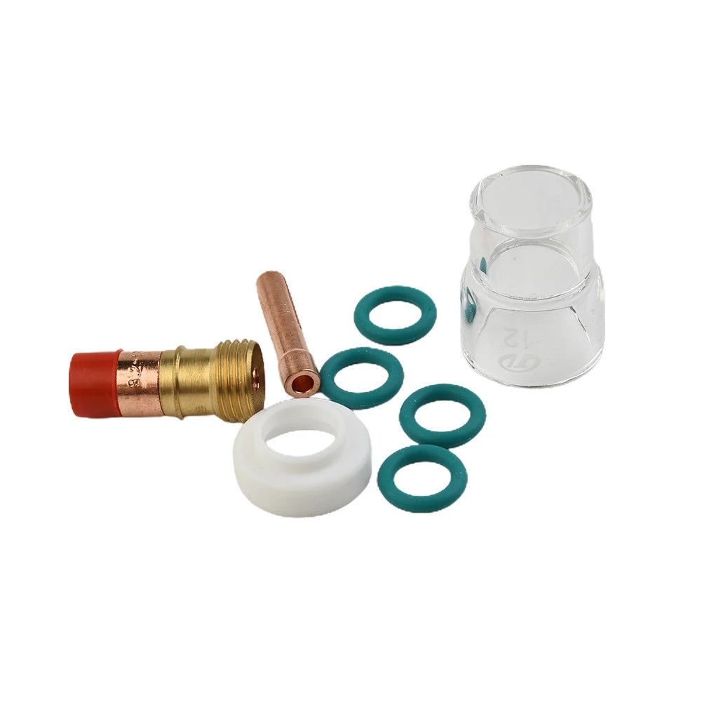 8Pcs/Set TIG Welding Consumables Stubby Gas Lens TIG #12 Glass Cup Collets Body Tips For WP17 WP18 WP26 Hand Tool