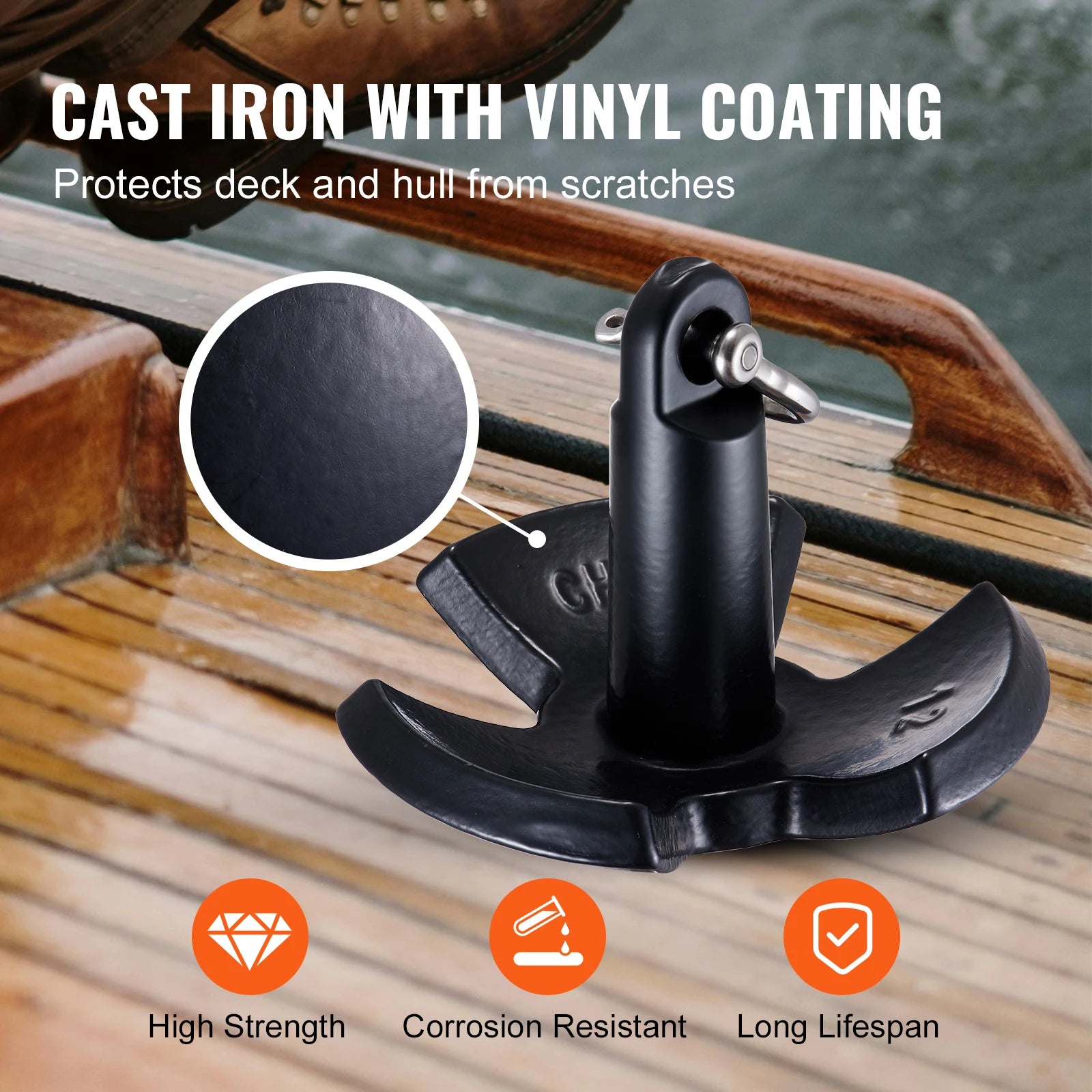 SucceBuy River Anchor 12 lbs Boat Anchor Cast Iron Black Vinyl-Coated with Shackle,  Mushroom Anchor Fit for Boats Up To 10 ft