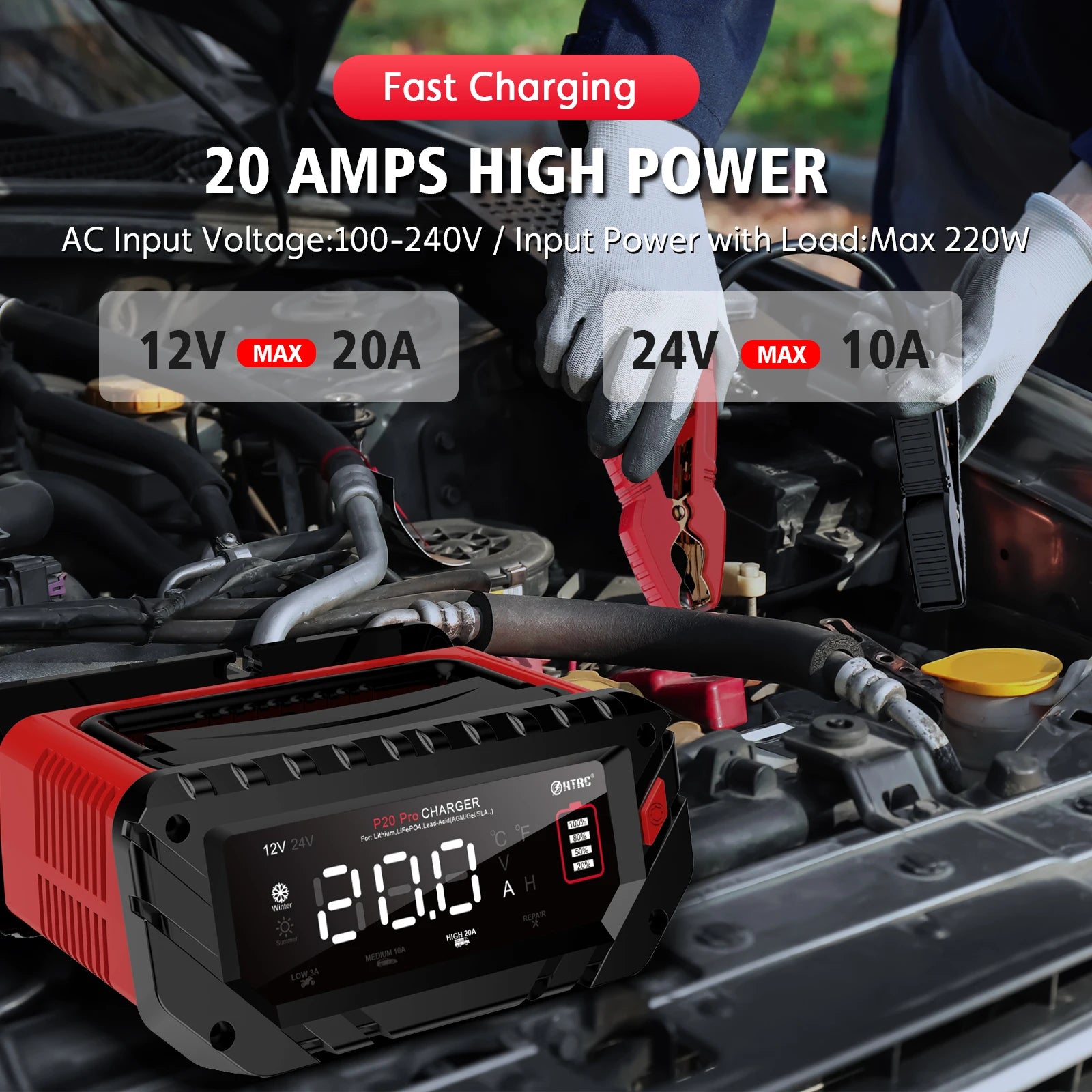 Cargador Inteligente de Batería de Auto 12V 30A | LCD | LiFePO4 y Ácido-Plomo 🔋