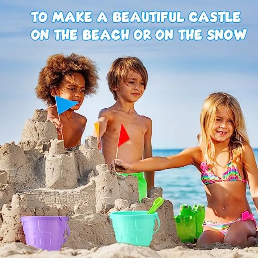 24 Pack 5.7'' Sand Buckets for Plastic Beach Pails with Shovels Summer Pool Party Favor Supplies 6 Assorted Colors