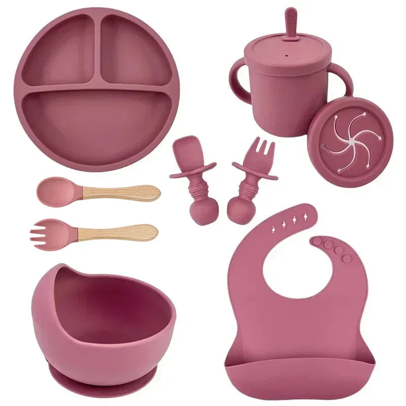 Set de Vajilla de Silicona para Bebé | Bol, Plato, Vaso, Cuchara y Tenedor 🍼