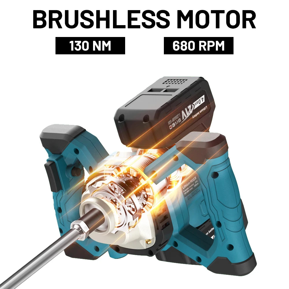 6 Speed Brushless Electric Concrete Mixer Paddle Mix Cordless Cement Mortar Plaster Blender Paint Mix Rod For makita 18v battery