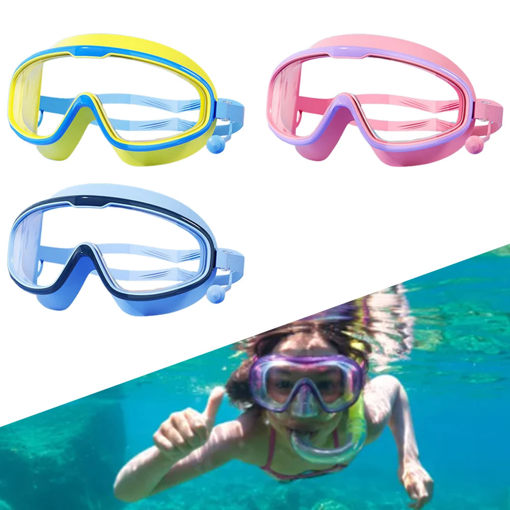 Kids Swim Goggles Anti Fog Swimming Goggles Waterproof UV Protection Swimming Goggles with Earplugs Large Frame for Boys Girls