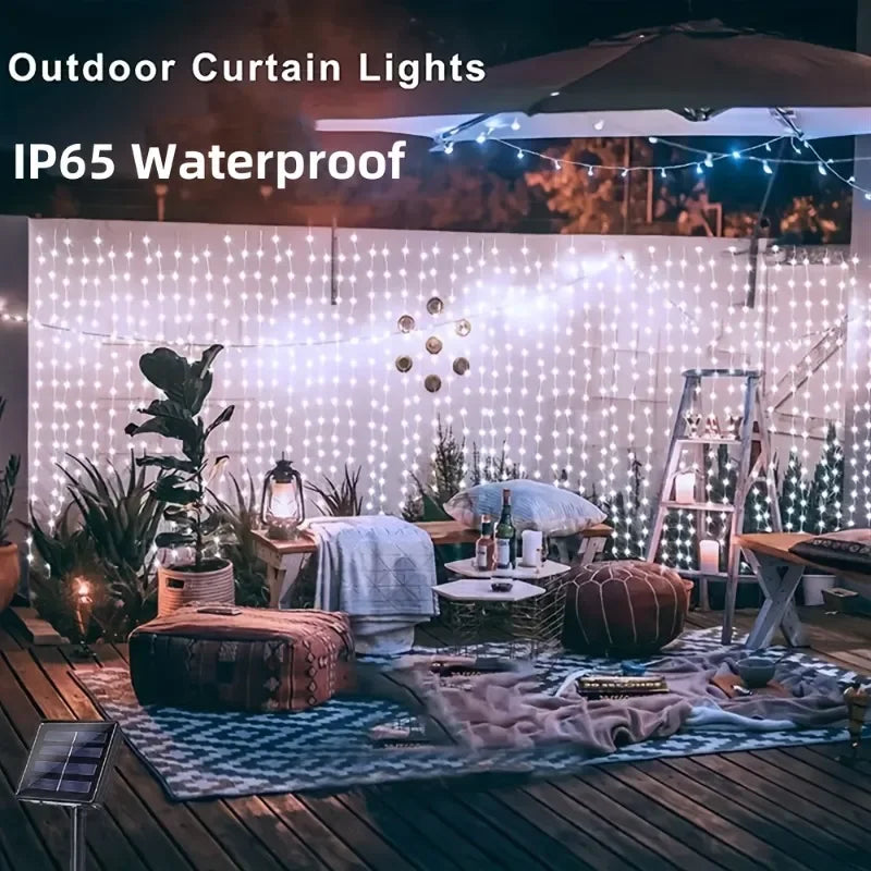 Luces Solares Cortina LED 8 Modos | Bodas, Jardín y Decoración Interior | IP55 - Firu Total Sales