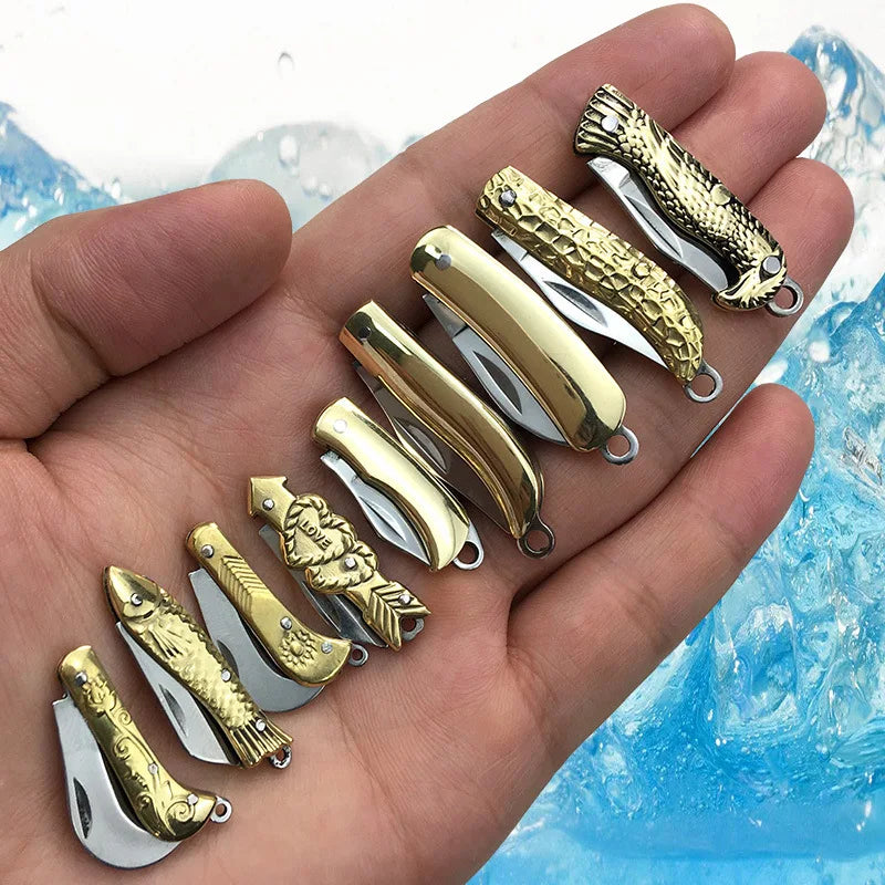 Brass Mini Knife Sharp Pocket Knife Exquisite Folding Knife Portable Keychain Pendant Gifts Accessories