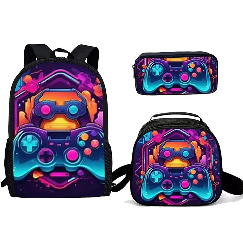 Cartoon Popular games console pad 3D Print 3pcs/Set Student School Bags Laptop Daypack Backpack Crossbody Lunch bag Pencil Case