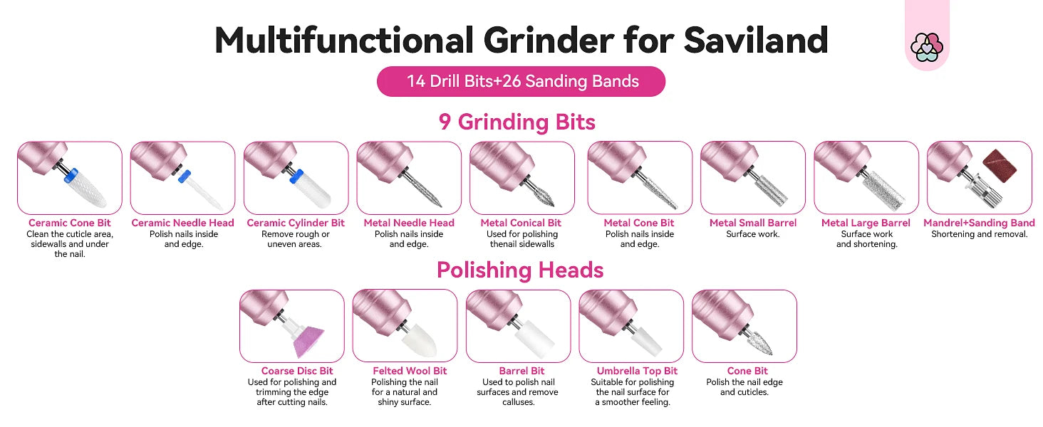 SAVILAND 40000RPM Professional Electric Nail Drill Machine Kit Rechargeable 4000mAh Electric Nail File for Thick Acrylic Nails - Firu Total Sales