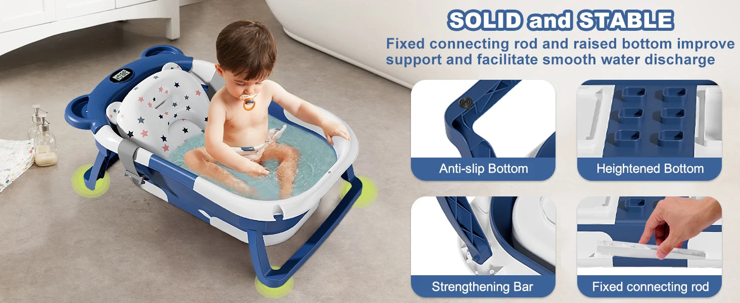 Bañera Portátil Plegable para Bebé con Termómetro y Cojín | 0-36 Meses