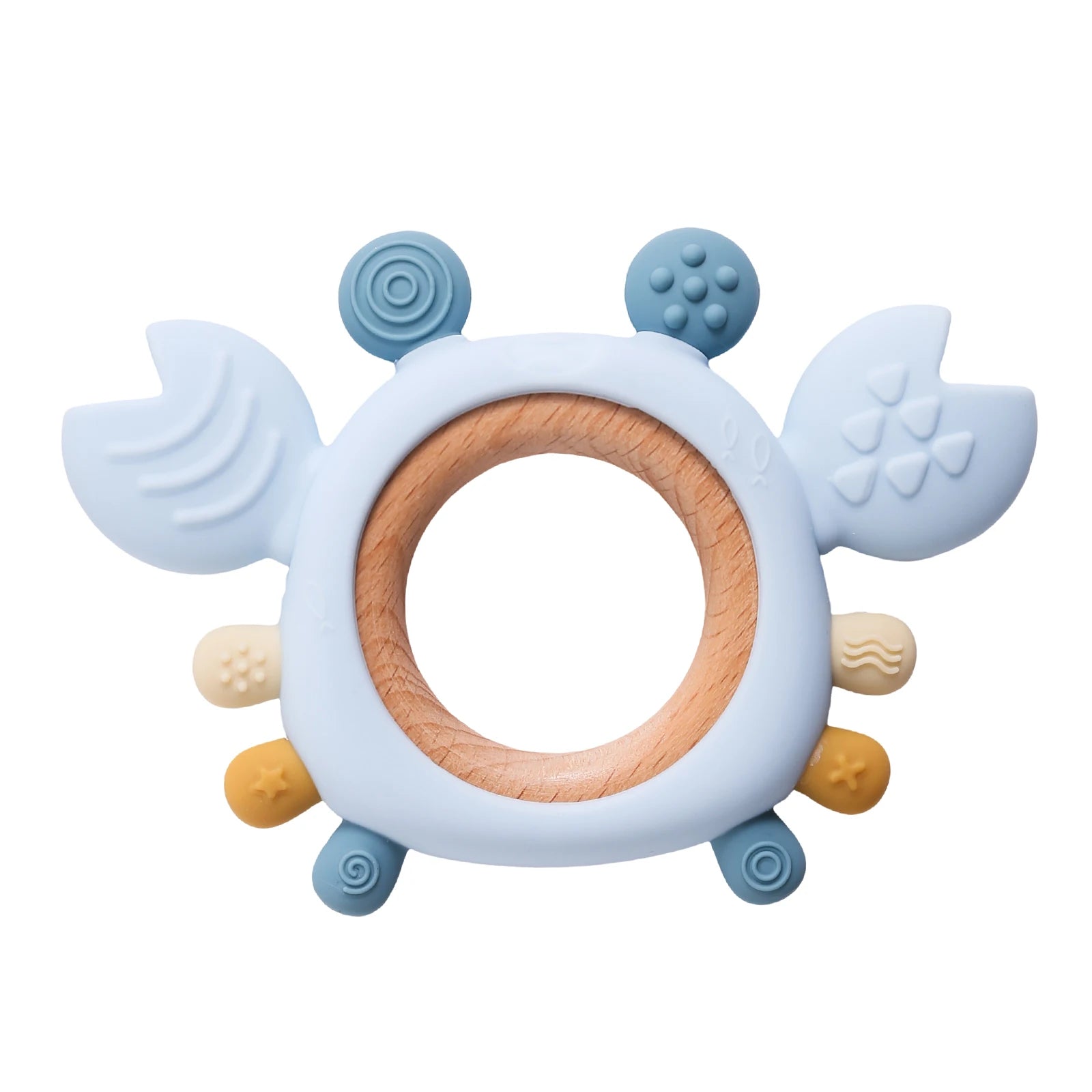 Crab Silicone Teether with Wooden Ring — BPA Free | Baby 0-6 Months