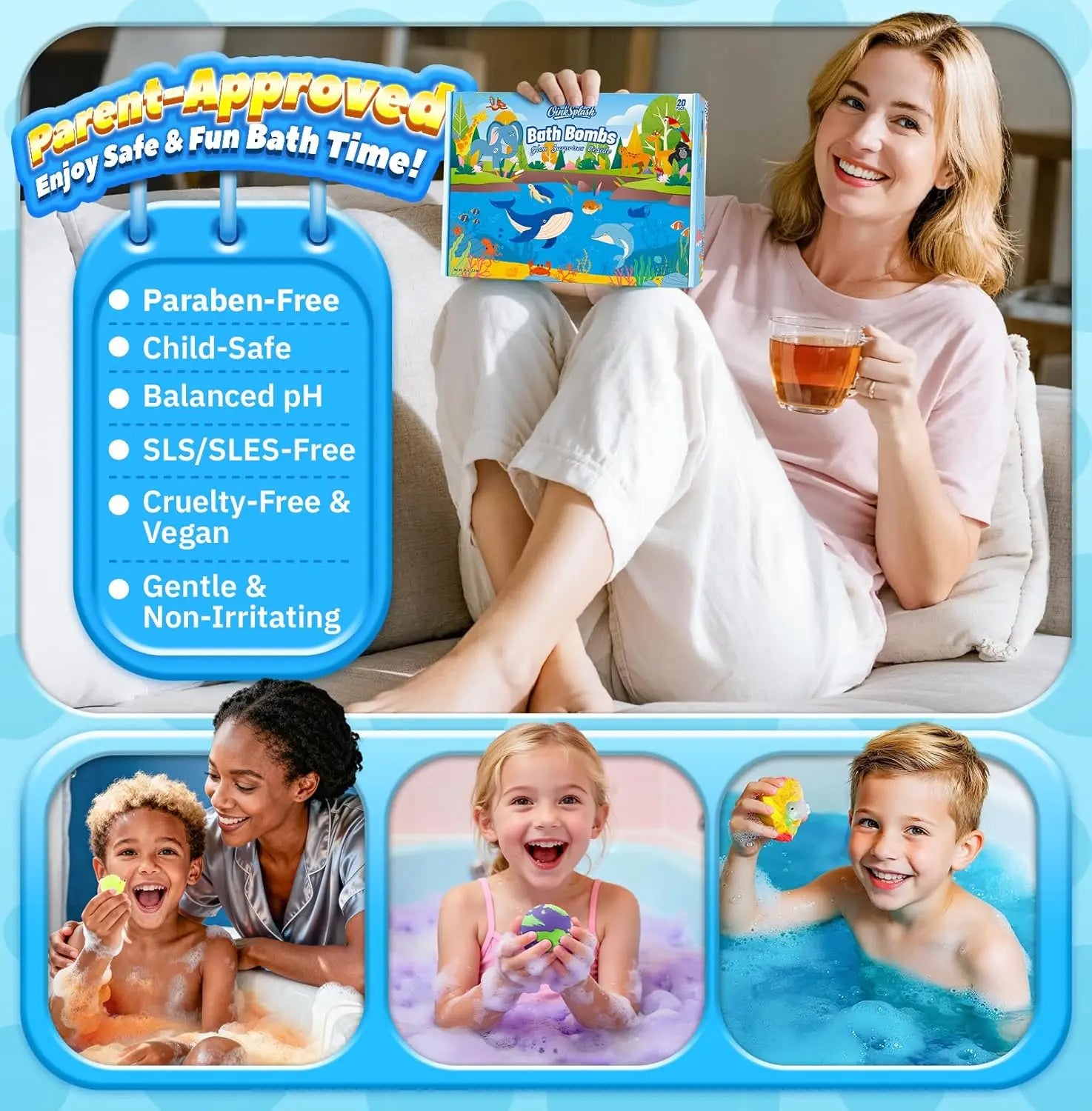 Kids Bath Bombs with Surprise Toys, 20-Pack Glow-in-the-Dark Fizzy Balls for Fun Christmas Gifts
