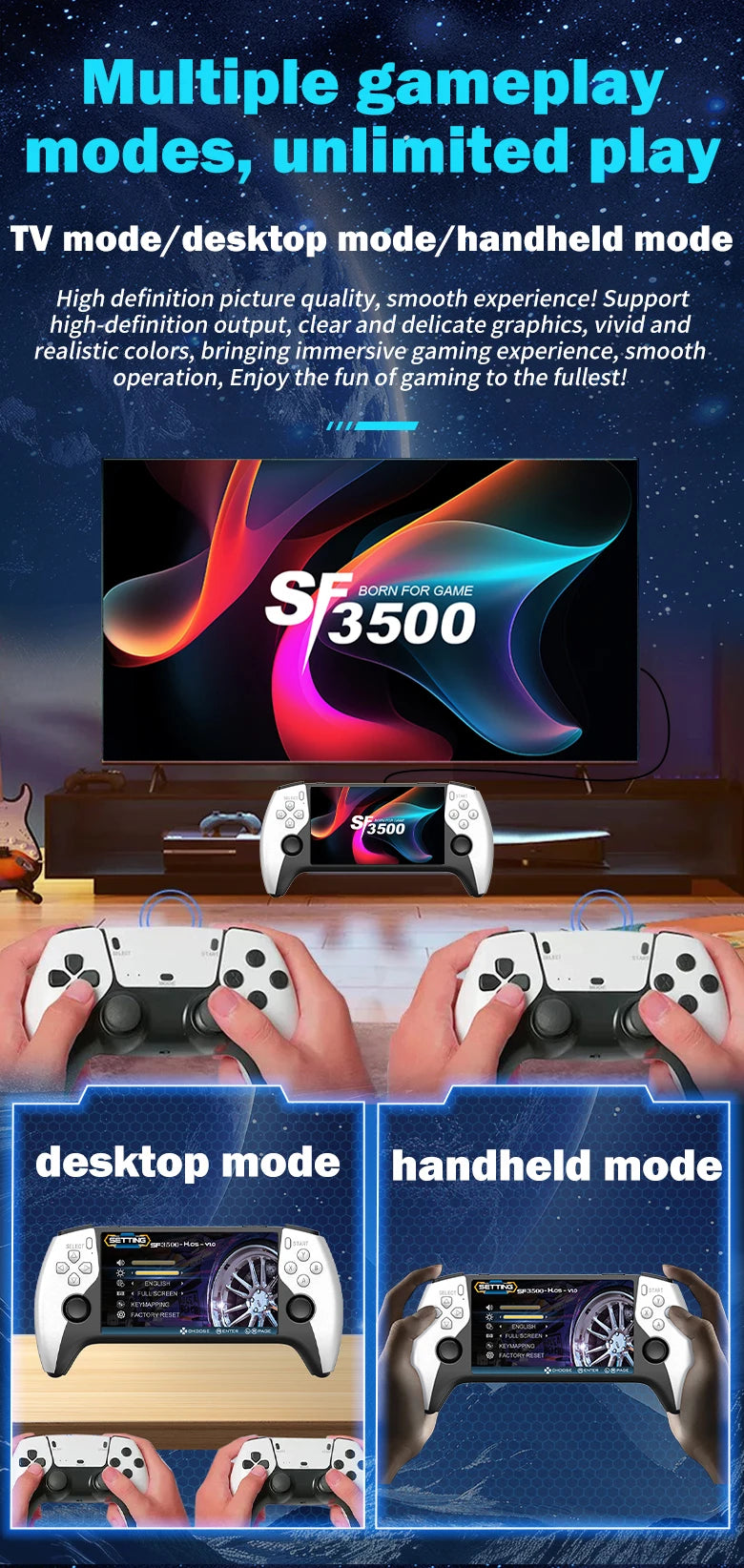 Consola Portátil Retro SF3500 | 5" IPS HD | 20,000 Juegos | 256GB Expandible | Multi-Sistema - Firu Total Sales