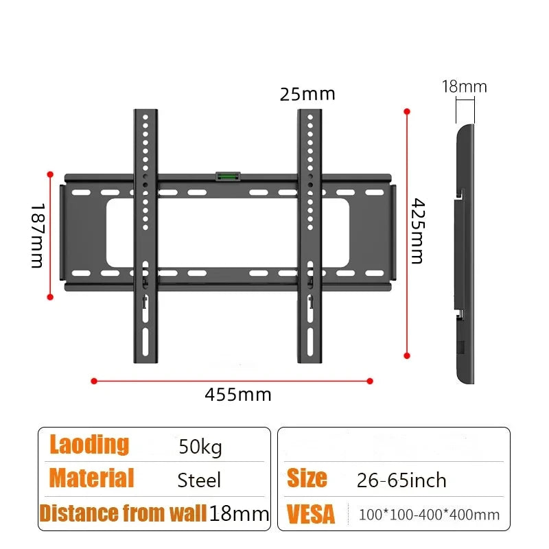 Universal  TV Wall Mount Bracket for Most 25-63 in LED Plasma TV Stand Holder Max VESA 400X400mm 50kg Space Saving Home Goodies