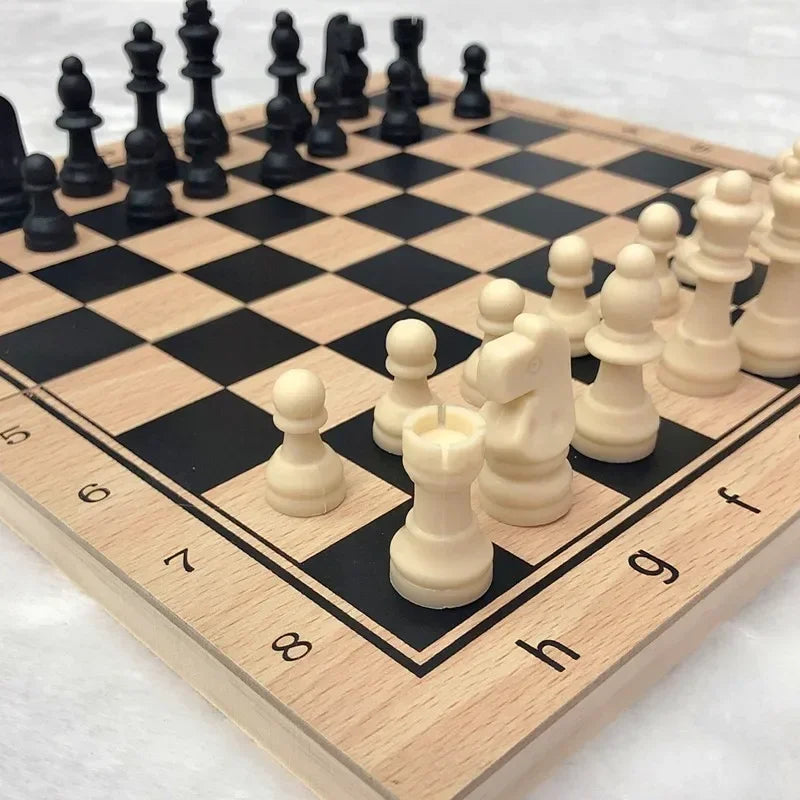 3in 1 Portable Travel Chess Checker Backgammon, Folding Storage Wooden Chess Set, International Checkers Board Game Kids Adults