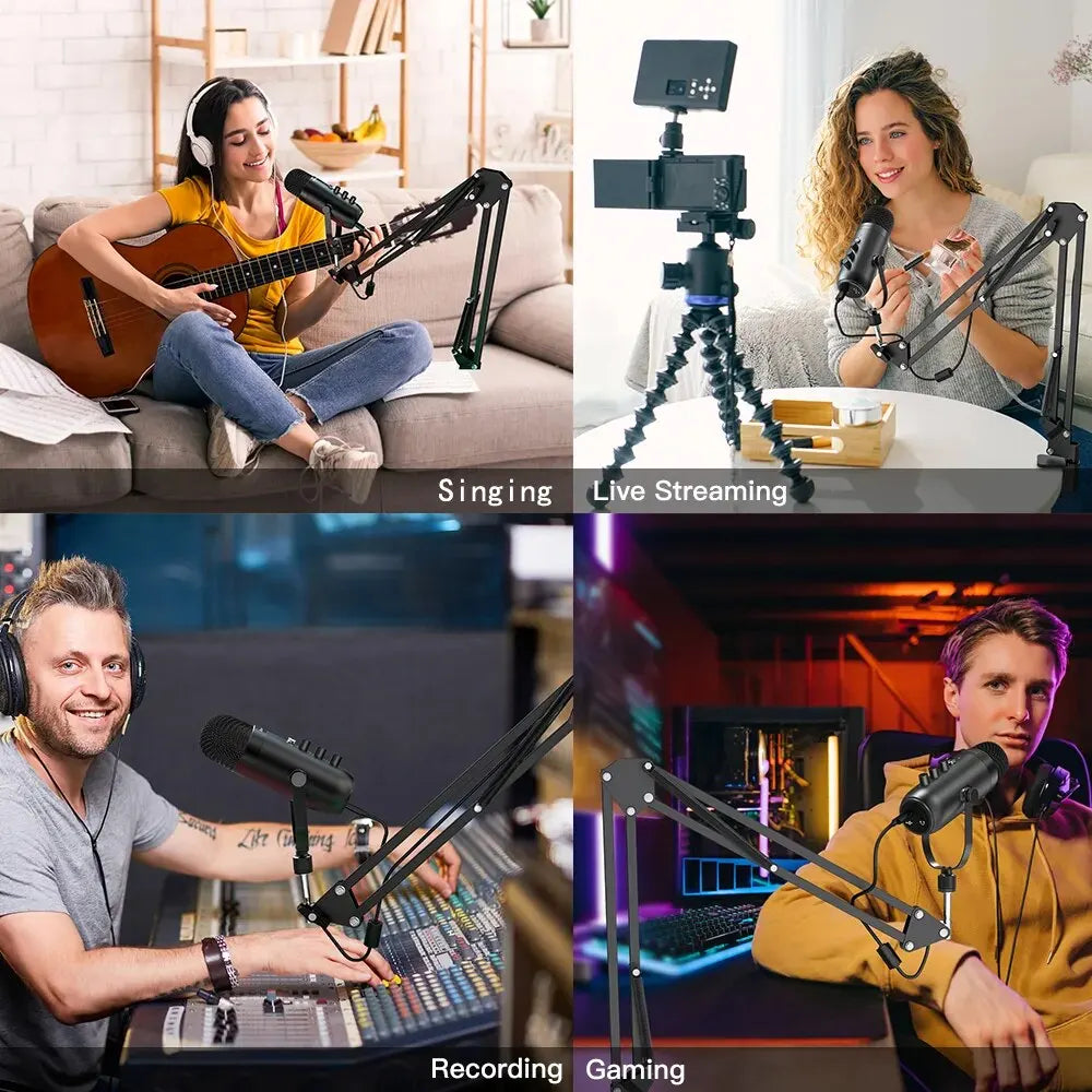 Micrófono USB Condensador Cardioide HAOMUREN | Kit con Brazo | Podcast, Streaming y YouTube - Firu Total Sales
