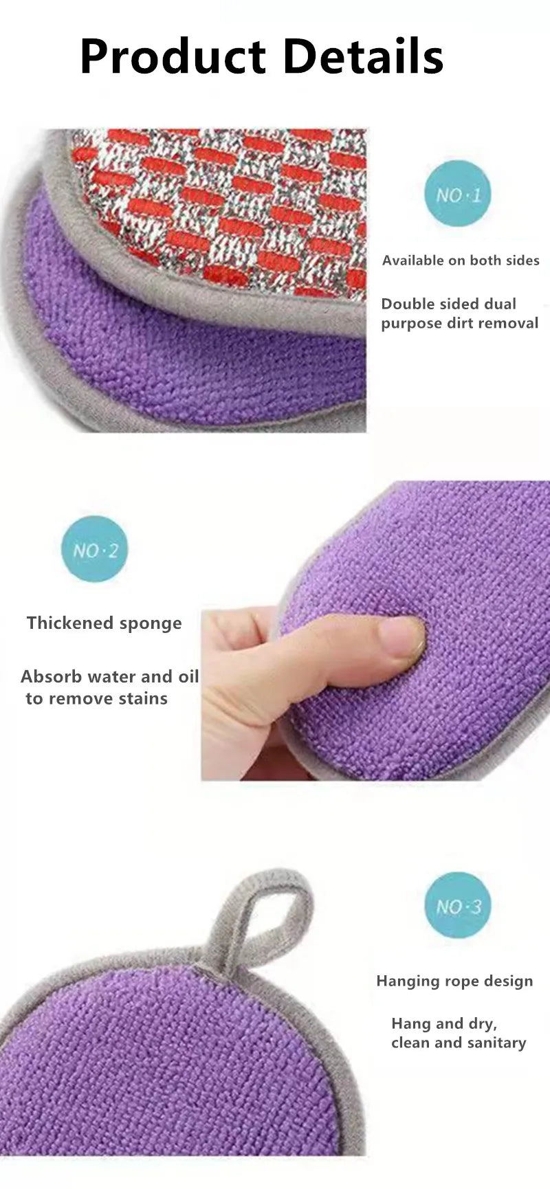 Kitchen Cleaning Sponge Double Sided Sponge Scrubber Sponges For Dishwashing Scouring Pad Dish Cloth Kitchen Cleaning Tools