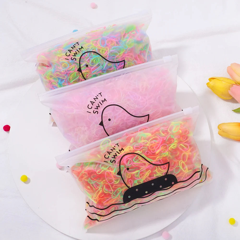 500pcs Ligas de Cabello Coloridas para Niñas | Desechables | Coleta y Diadema 🌈