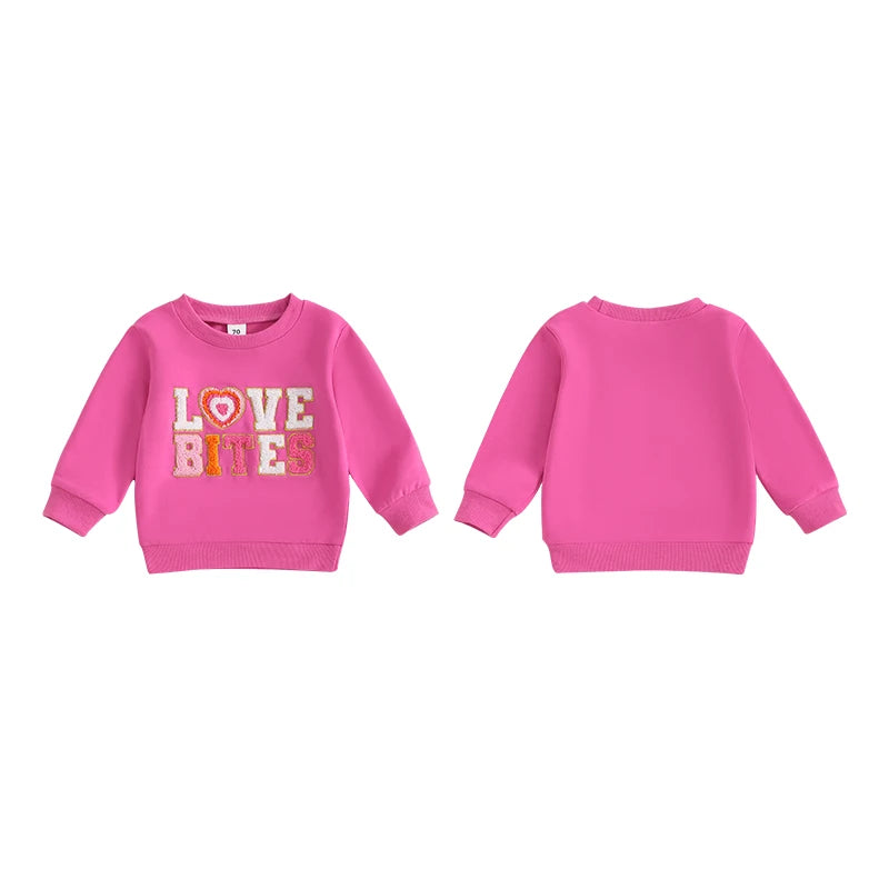 2024Winter Toddler Baby Girls Warm Round Neck Long Sleeve Pullover Sweatshirt Fashion Embroidery Letter Pink Pullover Loose Tops - Firu Total Sales